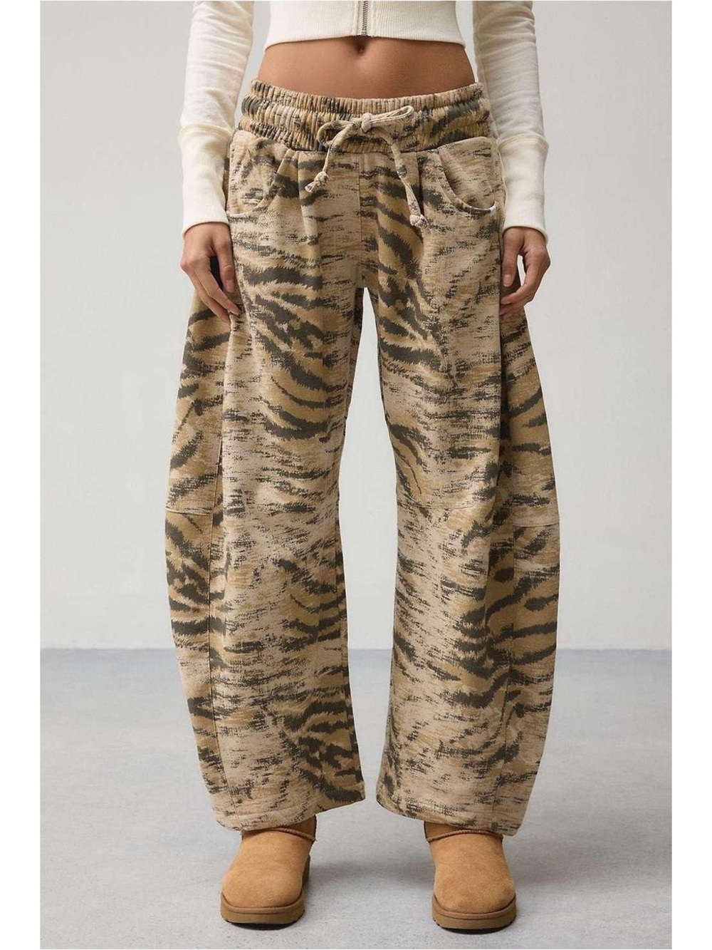 Urban Outfitters Tiger-Striped Wide Leg Pants in Tan and Olive